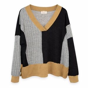 Sugarfox Mustard Yellow and Gray Knit Sweater